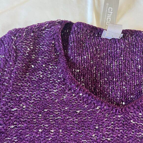 NWT Chicos Purple Sparkle Sequin Pullover Sweater Sz 0 / XS Casual Event - Picture 2 of 9